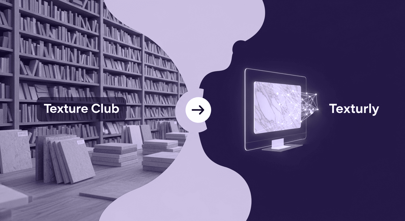 Traditional Libraries vs. AI Texture Generation Comparison An infographic comparing the static library approach of Texture Club to the AI-driven material generation of Texturly.