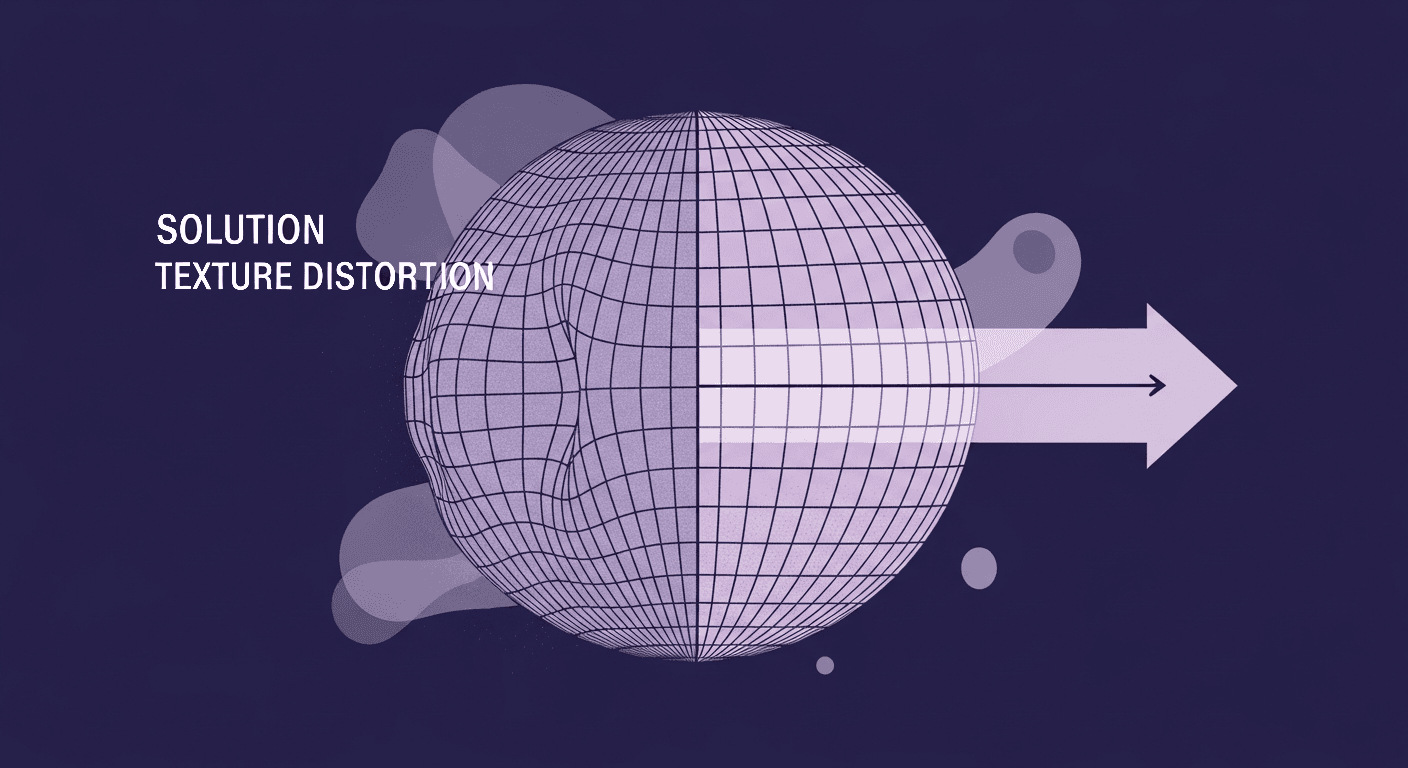 Polar Pinch in VR Textures - Geometric Sphere Diagram A conceptual illustration demonstrating the polar pinch problem in VR texture mapping, with one side of a sphere showing severe texture distortion and the other side displaying a perfectly seamless grid pattern.