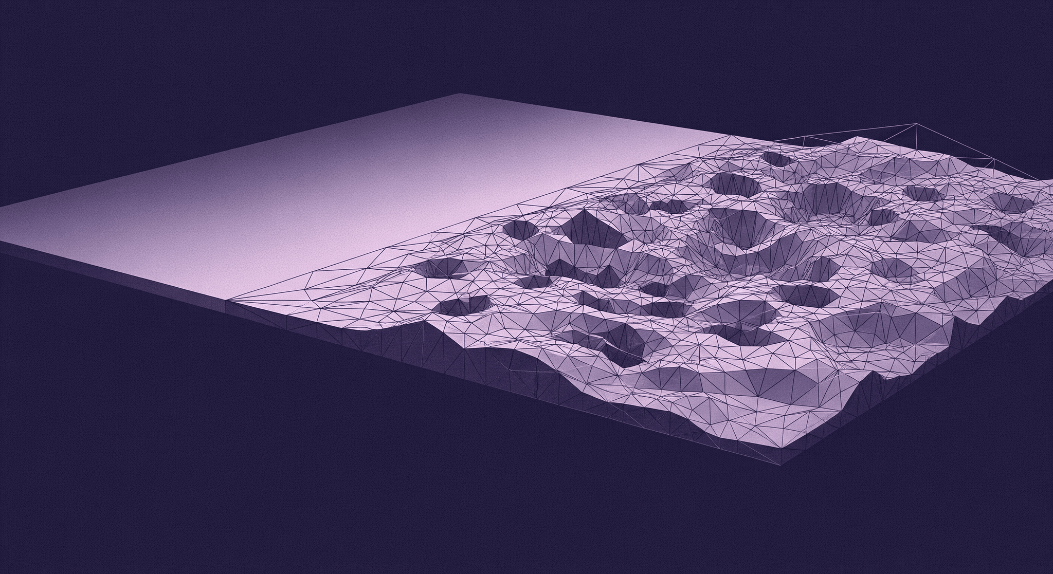 Displacement Mapping: Adding Real Geometry to a Surface A side-by-side comparison of a 3D plane. The left half is a flat, smooth surface. The right half shows the same surface with a highly detailed, undulating texture, and a visible wireframe grid that confirms the geometry has been physically displaced. This image demonstrates the power of displacement mapping to add real detail beyond what bump maps can achieve.