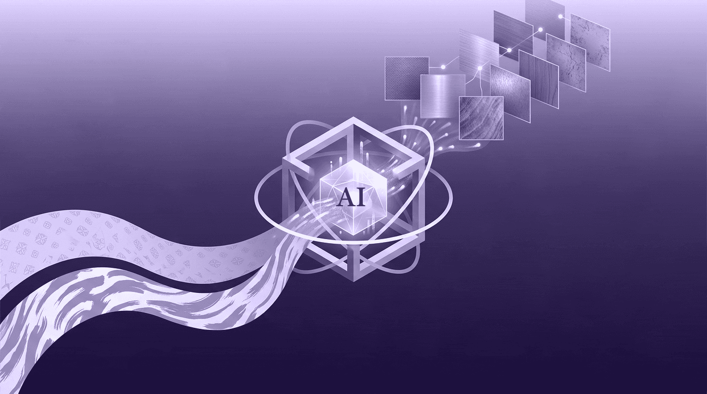 AI Texture Creation: Comprehensive Benefits for Modern 3D Design A conceptual diagram showing an AI core processing basic inputs into multiple detailed 3D material texture maps for digital design.