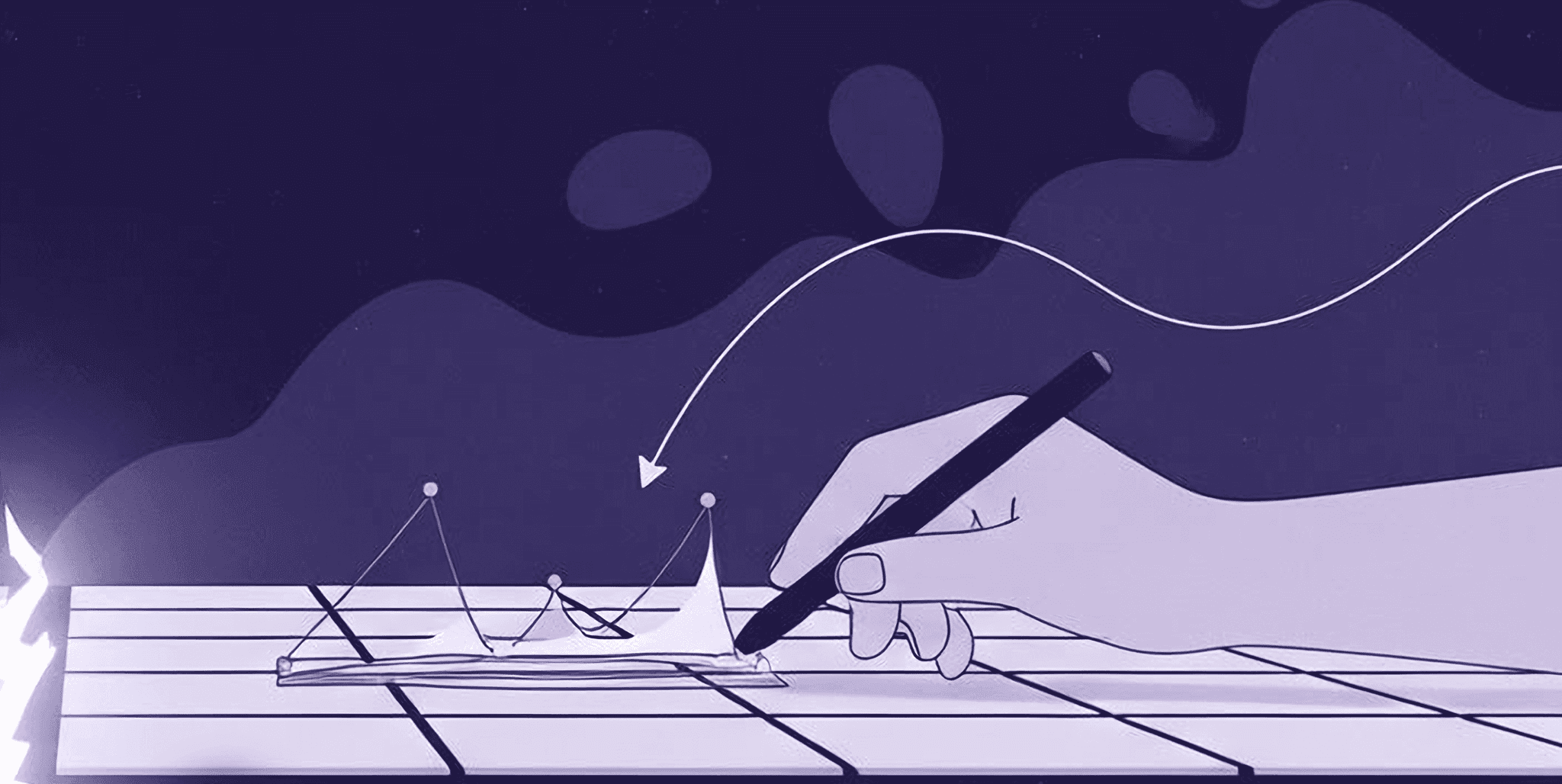 Designing with AI: Overcoming Limitations in Texture Generation An abstract visual showing the process of a hand interacting with a creative grid, symbolizing the journey and limitations of using AI for creating textures.