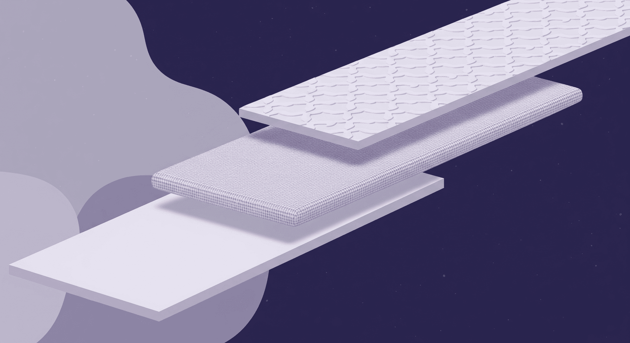 A Strategic Approach to Material and Texture Design A 3D illustration showing a stack of three horizontal planes floating in space. The top plane has a decorative texture, the middle has a functional grid pattern, and the bottom is a smooth, solid color. This diagram represents a strategic approach to using materials and textures in design.
