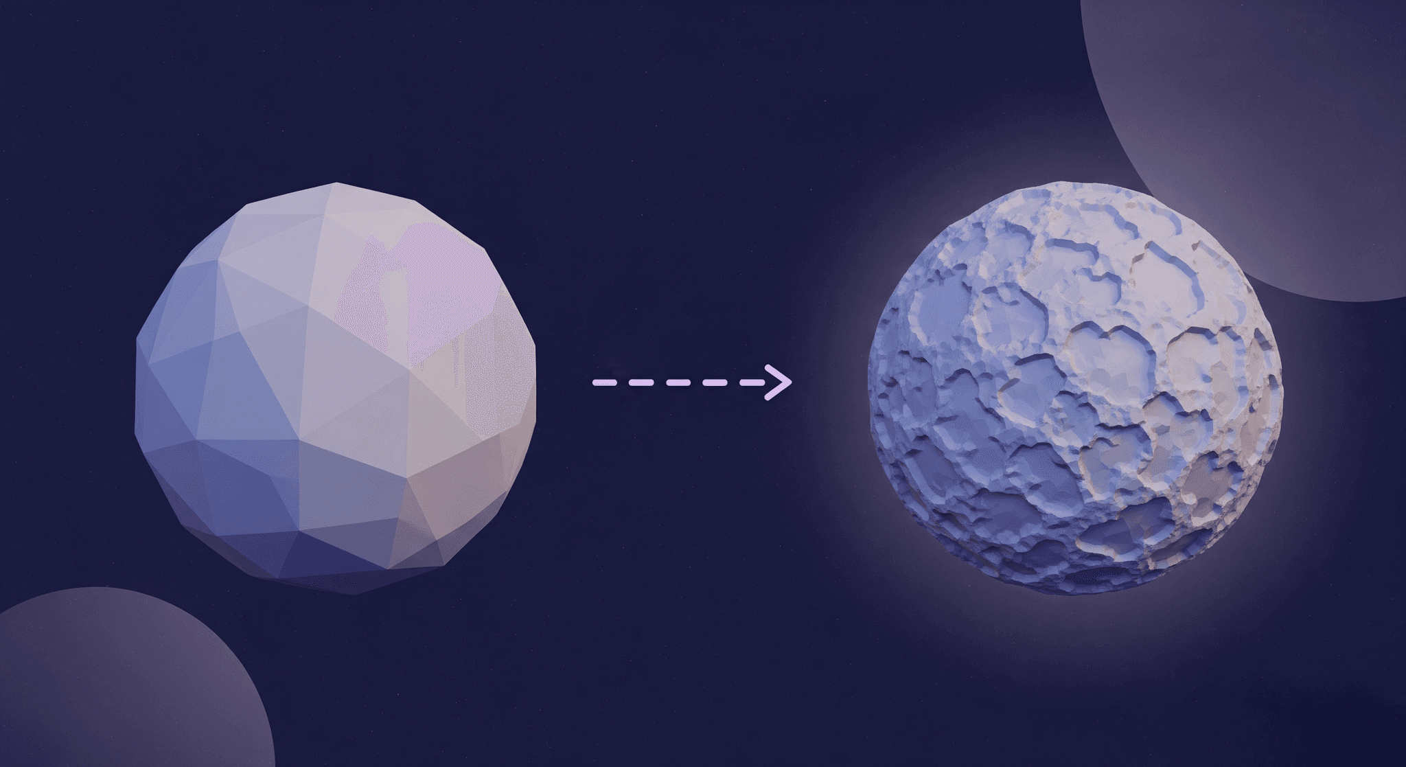 Adding Detail with a Normal Map A side-by-side diagram demonstrating the effect of a normal map. On the left is a smooth, low-polygon sphere. An arrow points to the right, where the same sphere appears bumpy and highly detailed, illustrating how a normal map adds surface detail to an object without needing more polygons.